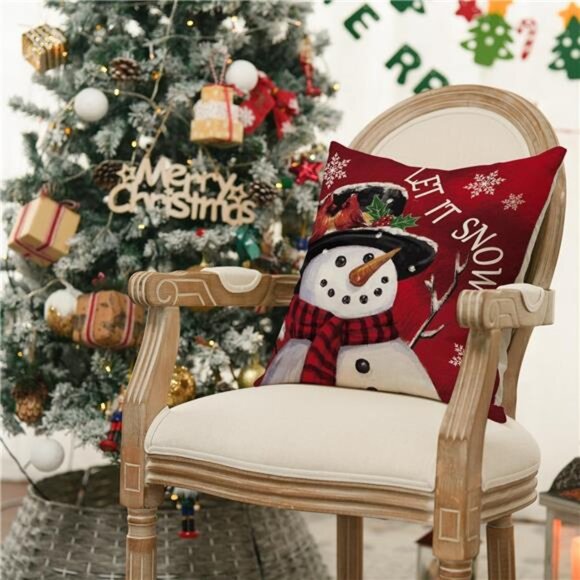 Merry Christmas Let It Snow Joy Stripes Gift Box Red Throw Pillow Covers,18x18in - Picture 5 of 7